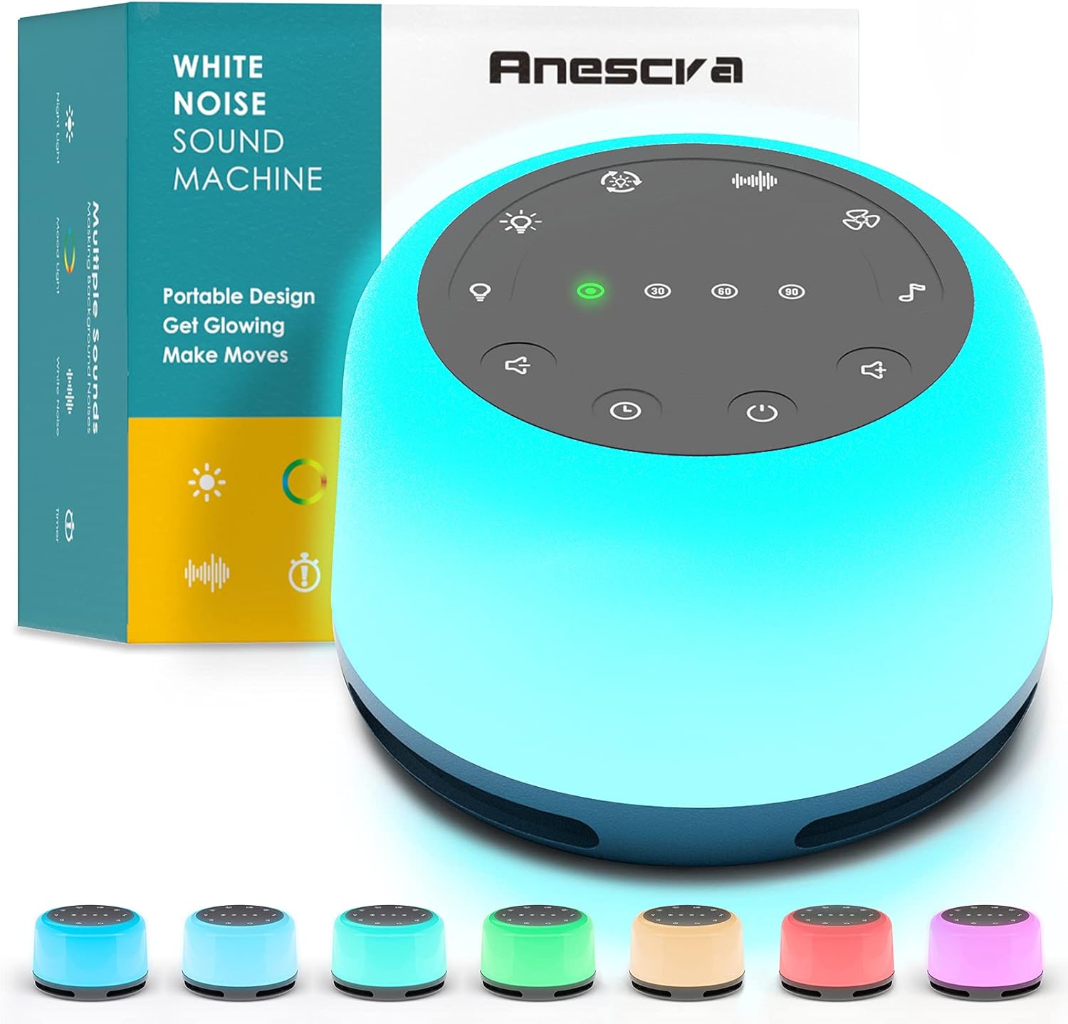 Anescra White Noise Machine with 24 Hi-Fi Soothing Sounds, Night Light and Timer, Built-in Rechargeable Battery, Portable Sleep Sound Machine for Baby, Adult, Home, Office, Travel and Sound Therapy: Health & Personal Care