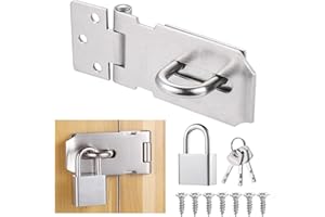 3 Inch Door Hasp Latch Lock with Padlock, 90-Degree Gate Latch with Keys and Screws, Stainless Steel Gate Lock, Barn Door Loc