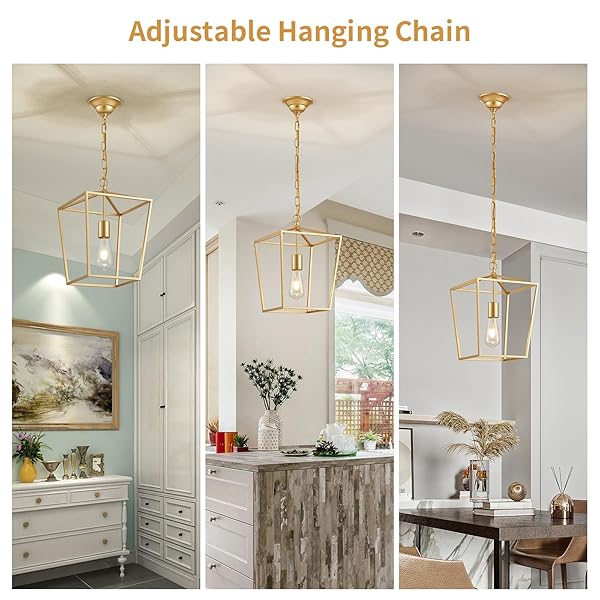 ANJIADENGSHI LANTERN PENDANT LIGHT LANTERN IRON CAGE 1 E26 BULBS GOLD CHANDELIER FOR DINING ROOM KITCHEN(BULBS NOT INCLUDED)