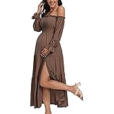 Boho Off Shoulder Maternity Dresses, Long Sleeve Side Split Flowy A Line Tiered Maxi Dress for Baby Shower Photoshoot