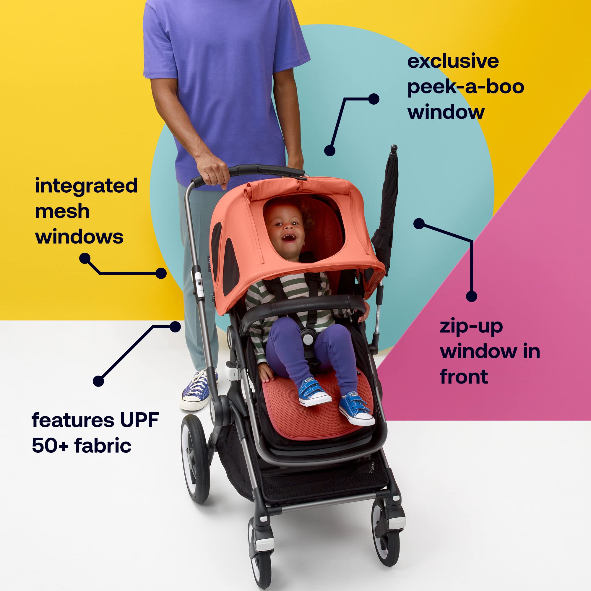 Bugaboo Breezy Sun Canopy, Extendable for Extra Coverage and Optimal Sun Protection, Water Repellent, Compatible with Fox/Cameleon 3/Lynx Strollers (Midnight Black)