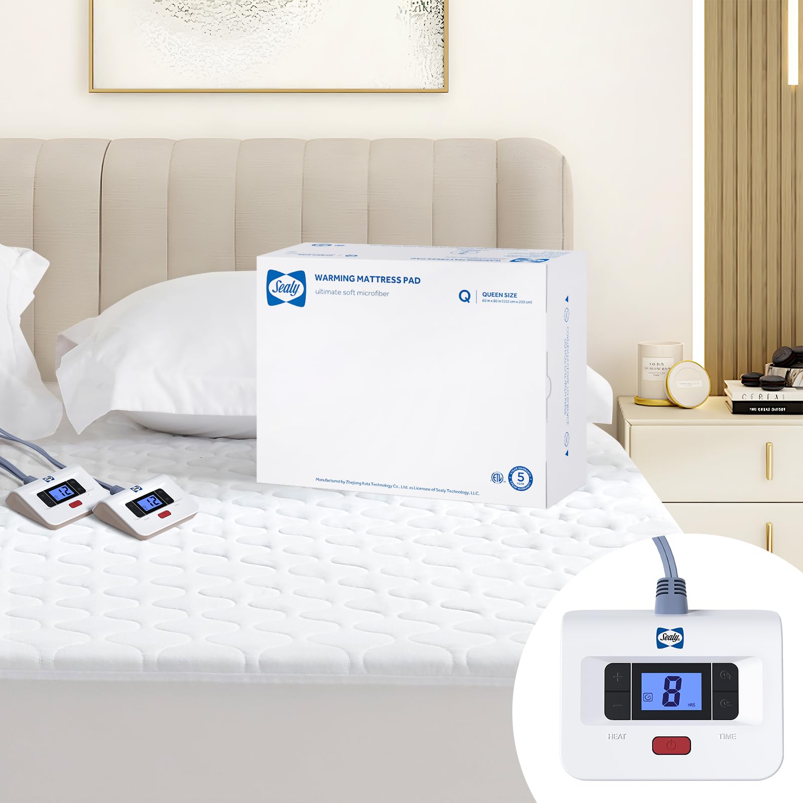 Photo 1 of Sealy Heated Mattress Pad Queen Size, Luxury Quilted Electric Bed Warmer with Dual Controller 10 Heat Settings & Auto Off 1-12 Hours | Fit Up to 17" Deep Pocket | ETL Certified | Machine Washable