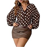 BEAUDRM Women's Plus Size Polka Dots Blouse Work Office Bow Tie Front Neck Long Sleeve Dressy Bussiness Casual Tops Shirts