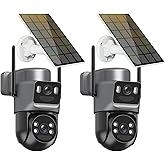 4K Solar Security Cameras Wireless Outdoor, 2.4G/5Ghz WiFi 6,Cameras for Home Security,Dual Lens Solar Camera with Auto Tracking, PIR Human Detection, 8MP Color Night Vision, Spotlight Siren,Alexa