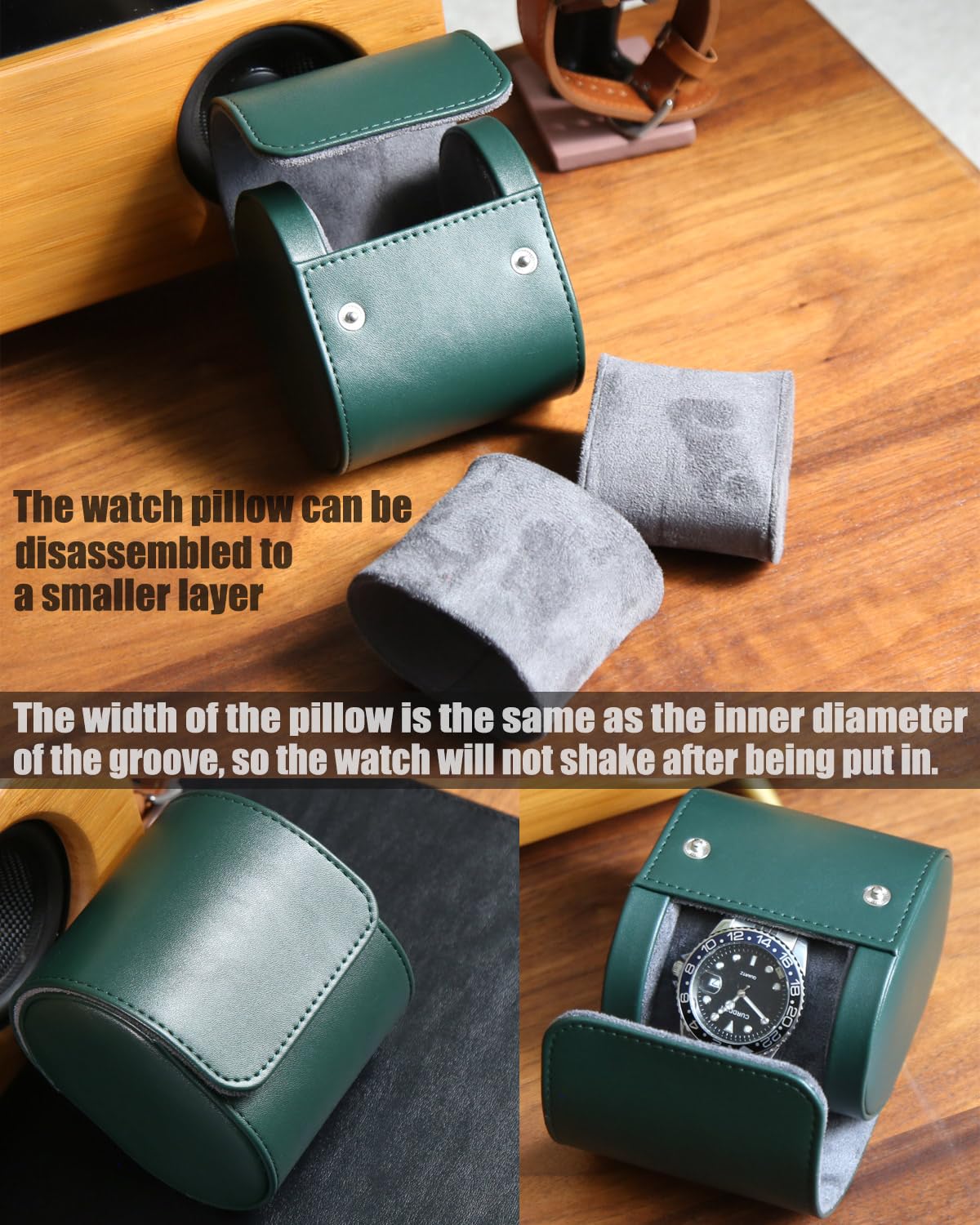 Besforu Watch Roll Travel Case for Men and Women with Suede Lining Watch Display Box Single Watch Storage and Organizer (Green)