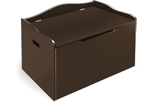 Badger Basket Bench-Top Wooden Toy Box - Kids Storage Chest and Bench Combo with Dual Safety Hinges, Side Handles, Front Slot - Organizer for Toys and Essentials - Espresso