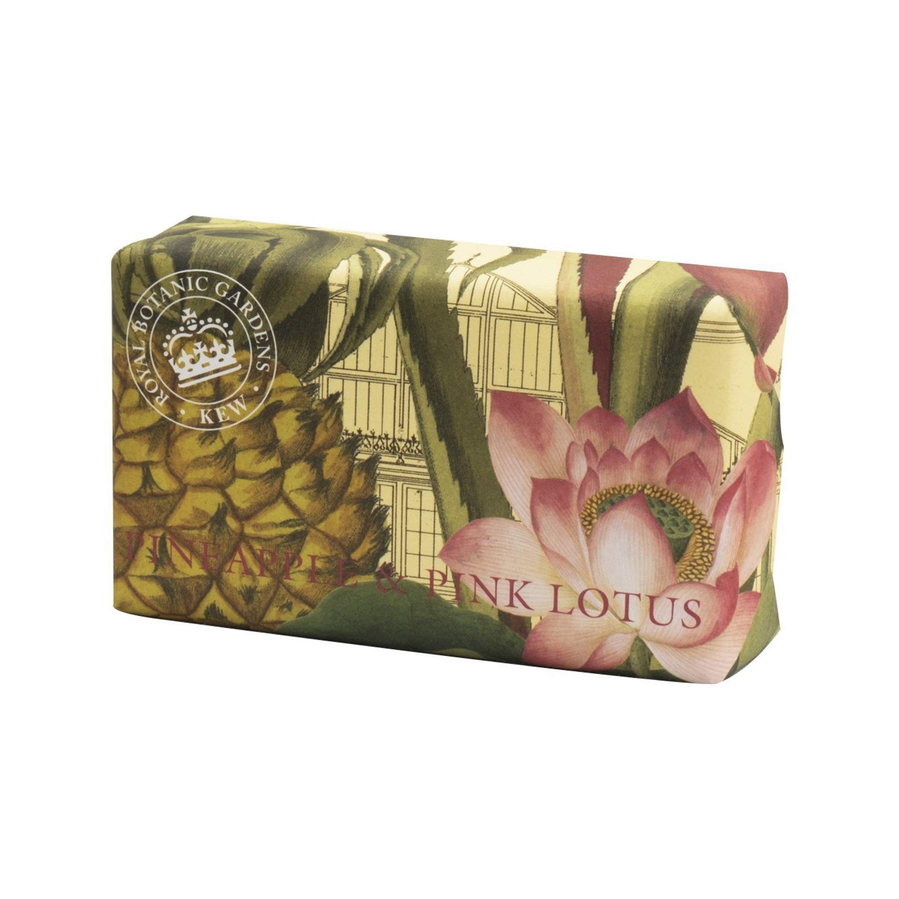 The English Soap Company Kew Gardens Pineapple and Pink Lotus Soap - Luxury Vegan Soap Bar Enriched with Shea Butter - Fruity Tropical Scent, Moisturising, Cruelty-Free, Made in England - 240g
