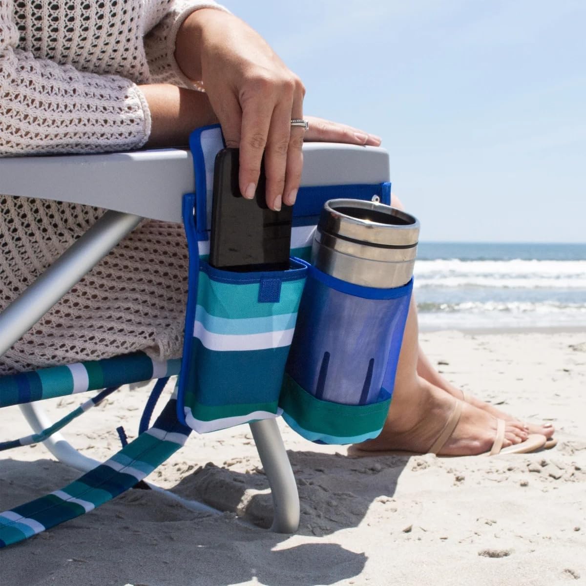 Tommy Bahama Beach Chair, Aluminum, Green Strips