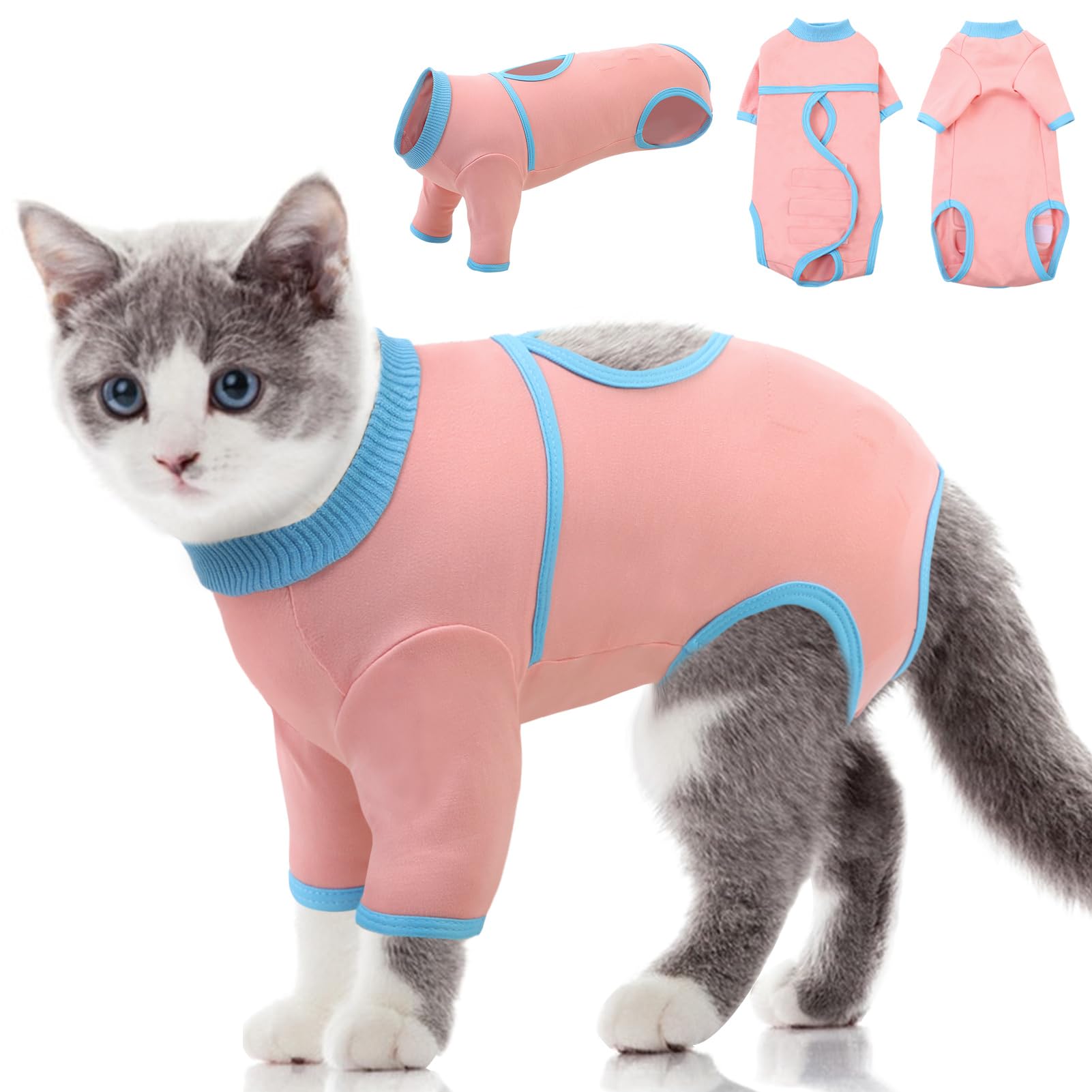 Photo 1 of SUNFURA Cat Recovery Suit with Sleeves, Cat Onesie for Cats After Surgery Female, Kitten Spay Neuter Surgical Suit E Collar Cone Alternative, Pink S