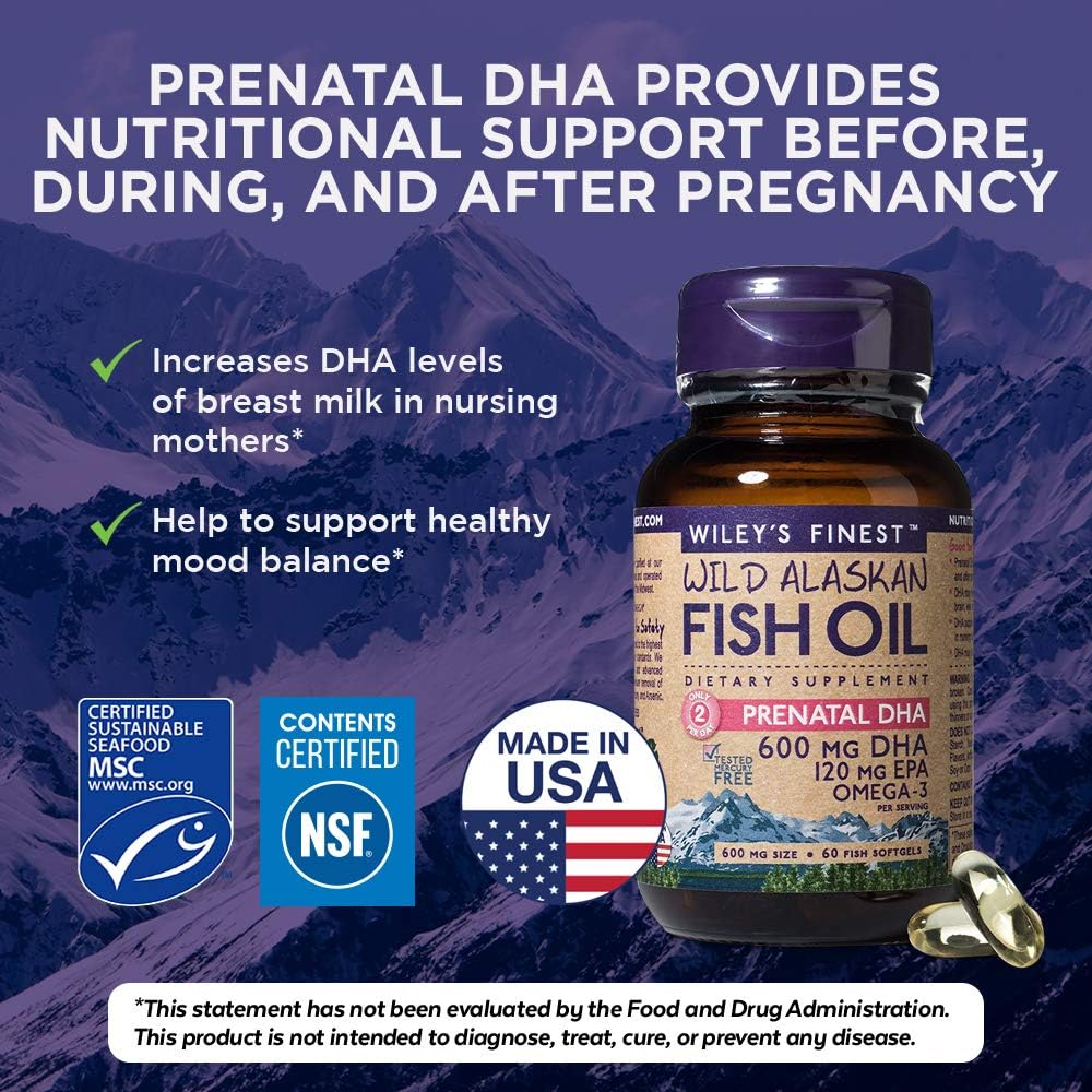 Wiley's Finest Wild Alaskan Fish Oil Prenatal DHA, 720mg EPA and DHA Omega-3s for Pregnant Women and Nursing Mothers - Image 5