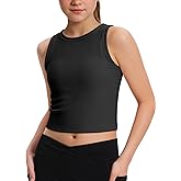 JOCMIC Girls Tank Tops Kids Athletic Tank Ribbed Knit High Neck Crop Tops for Gym Yoga