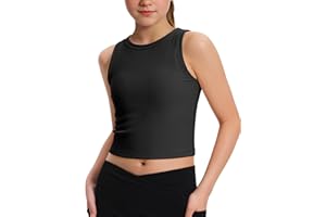 JOCMIC Girls Tank Tops Kids Athletic Tank Ribbed Knit High Neck Crop Tops for Gym Yoga