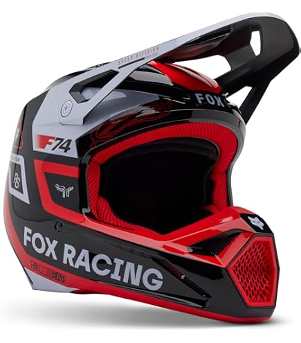 Fox V1フルフェイスヘルメット レッド Amazon.com: Fox Racing V1 Motocross Helmet, Nitro FLO RED