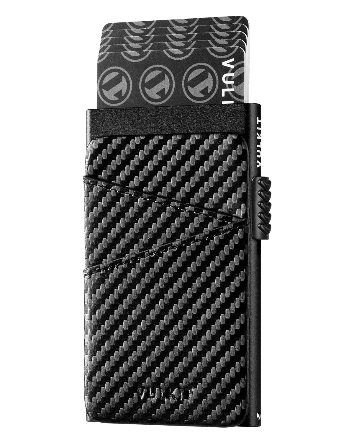 VULKIT Credit Card Holder RFID Blocking Metal Card Holder for Men Pop Up Card Wallet Slim Men's Wallet, Carbon Fiber