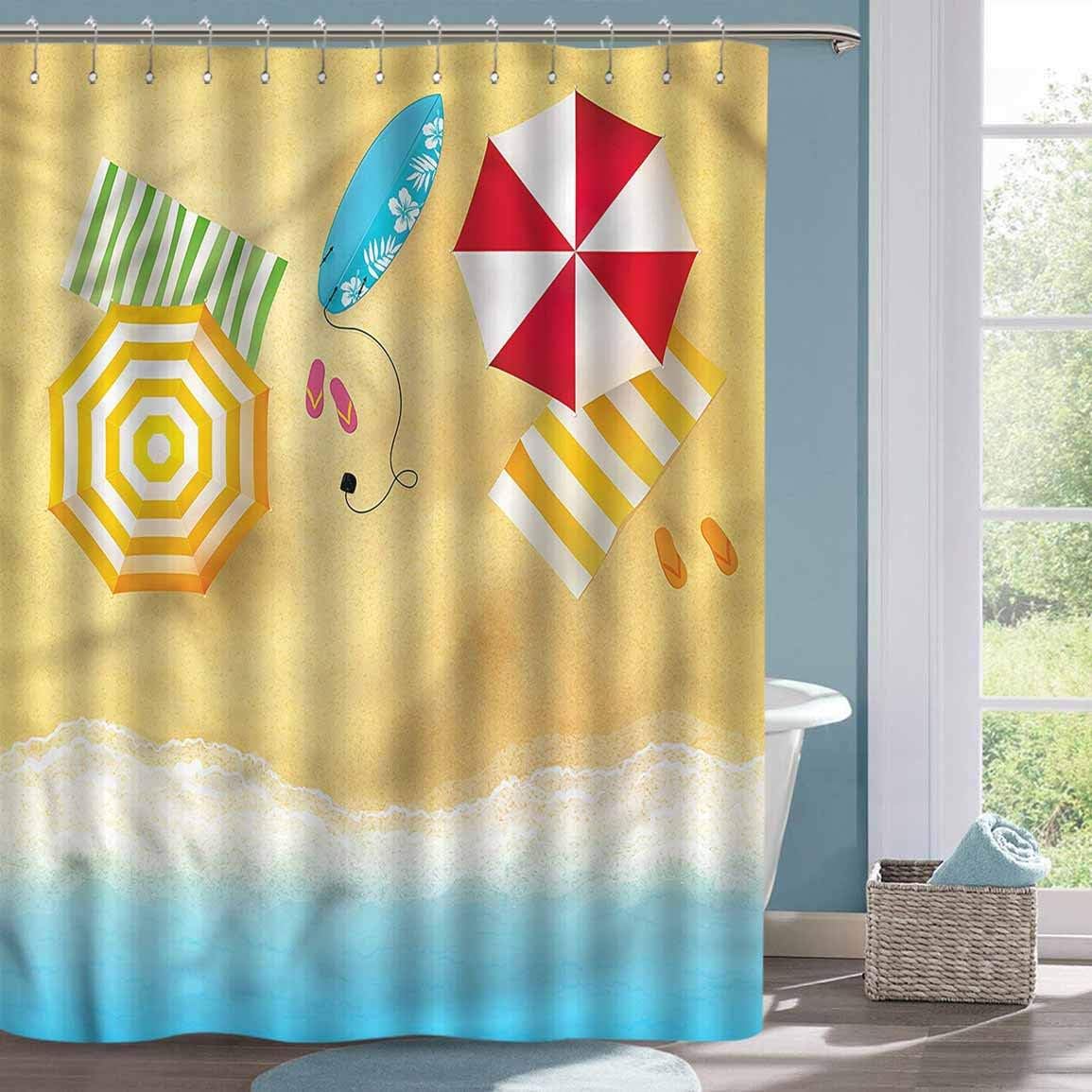 Cute Shower Curtain Beach Beach Waves Umbrella Bathroom