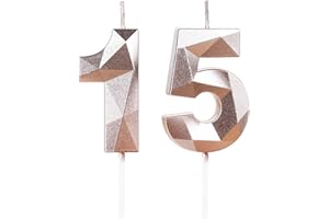 YIRAN 15th Birthday Candles,Number 15 Candles,Rose Gold Happy Birthday Candle for Cake,3D Design Cake Topper Decorations for Boy Girl Women Men Pet Birthday Party Wedding Anniversary Celebration Supplies