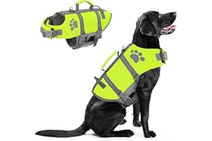 Queenmore Dog Life Vest for Swimming, Ripstop Dog Life Jacket Large, Floating Life Vest for Dogs Large Breed with Handle, Vibrant Doggie Life Jacket for Boating with Hook, Pet Water Vest for Big Dogs