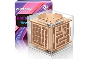 CHEROSIN Fidget Puzzle Cube for Kids and Adults - 6-Sided Wooden Puzzle Game Fidget Toy for Anxiety Relief - Handheld Maze Cube for Travel - 3D Brain Teaser Magic Cube Fidget for Christmas Stocking Stuffers