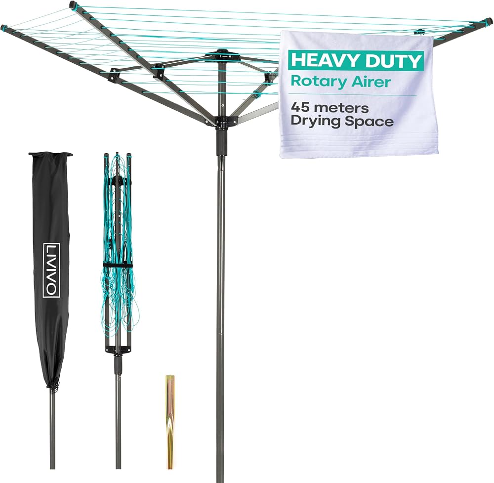 LIVIVO 4 Arm Rotary Washing Line 45M Outdoor Clothes Dryer - Turquoise