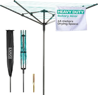 LIVIVO 4 Arm Rotary Washing Line 45M Outdoor Clothes Dryer - Turquoise