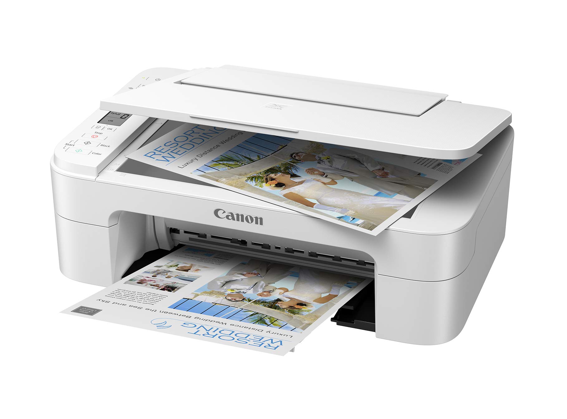 Canon_PIXMA TS Series White Wireless All-in-One Inkjet Printer - 3 in 1 Print, Scan and Copy - up to 4800 x 1200 Resolution, 1.5 Segment LCD Display - BROAGE 64GB Flash Drive + 3FT Printer Cable