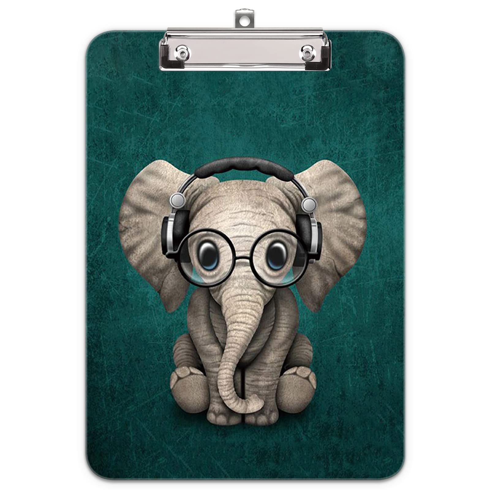 Hnogri Plastic Clipboard A4, Fashion Design A4 Letter Size Clipboards & Forms Holders for Office Supplies Lawyers,School Students and Kids, Low Profile Clip Cute Clipboard Folder, Elephant