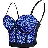 ELLACCI Women's Sexy Rhinestone Punk Bustier Crop Top Push Up Corset Bra Black
