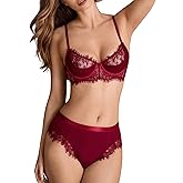 SHENHE Women's Floral Lace 2 Piece Lingerie Set Semi Padded Underwire Bra and Panty Underwear