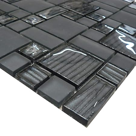 Italian Design Nero Mix Glass Mosaic Walls Floors Tiles Sheet