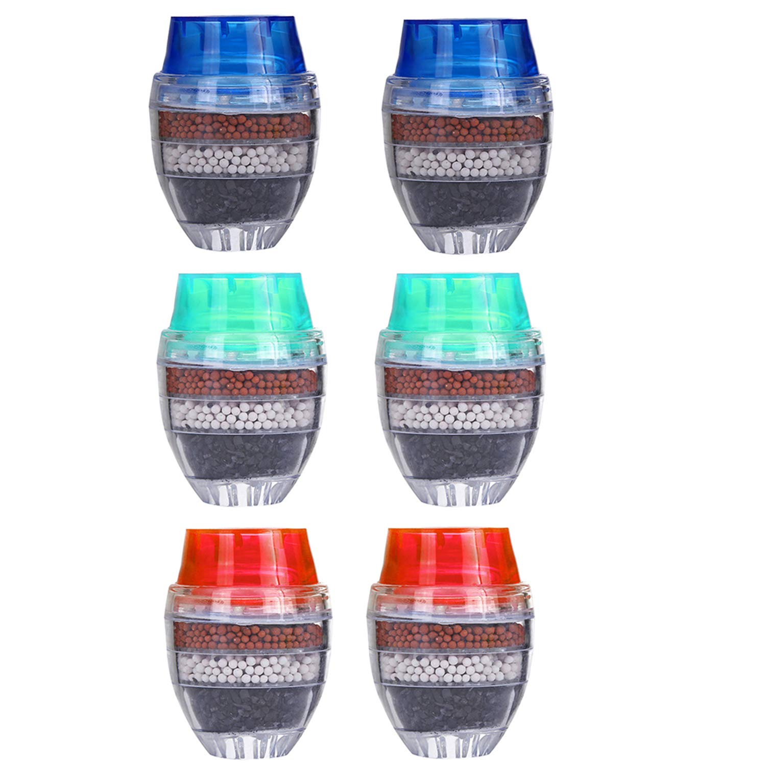 Activated Carbon Water Faucet WENTS - Clean Purifier Filter Cartridge Home Kitchen Water Tap 6Pcs (Red, Blue, Green)
