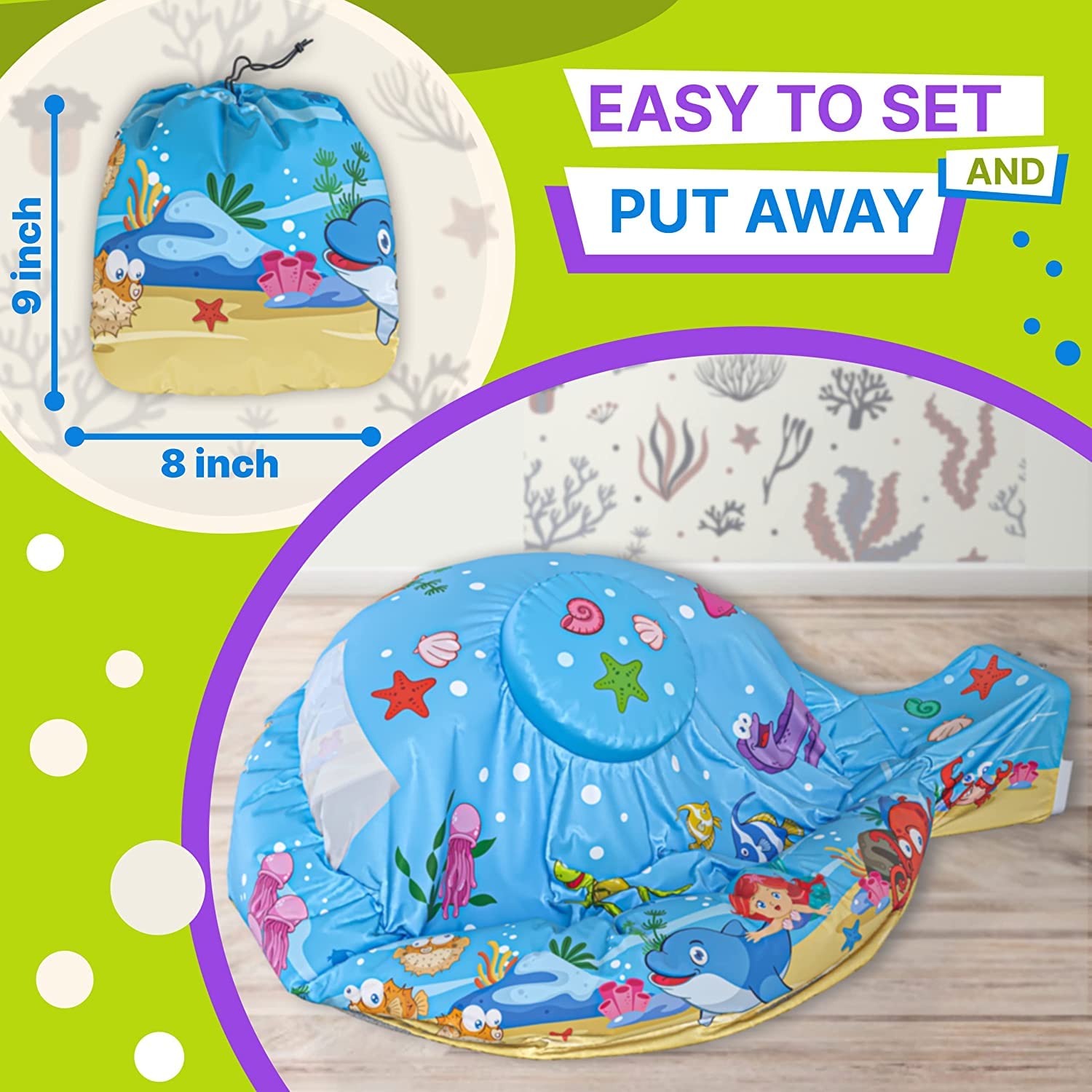 Skywin Inflatable Air Tent for Kids (77” x 50”), Perfect for Social or Solo Imaginative Play, Blow Up Tent, Sets Up and Stores Away in Seconds, Toddler Playhouse (Fan NOT Included) (Sea Explorer)