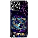 Personalized Pisces Zodiac Phone Case Compatible with iPhone 16 15 14 13 12 11 Pro Max Mini Plus – Custom Name Clear Cover with Astrological Fishes Design – Gift for Horoscope Lovers Star Sign Fans