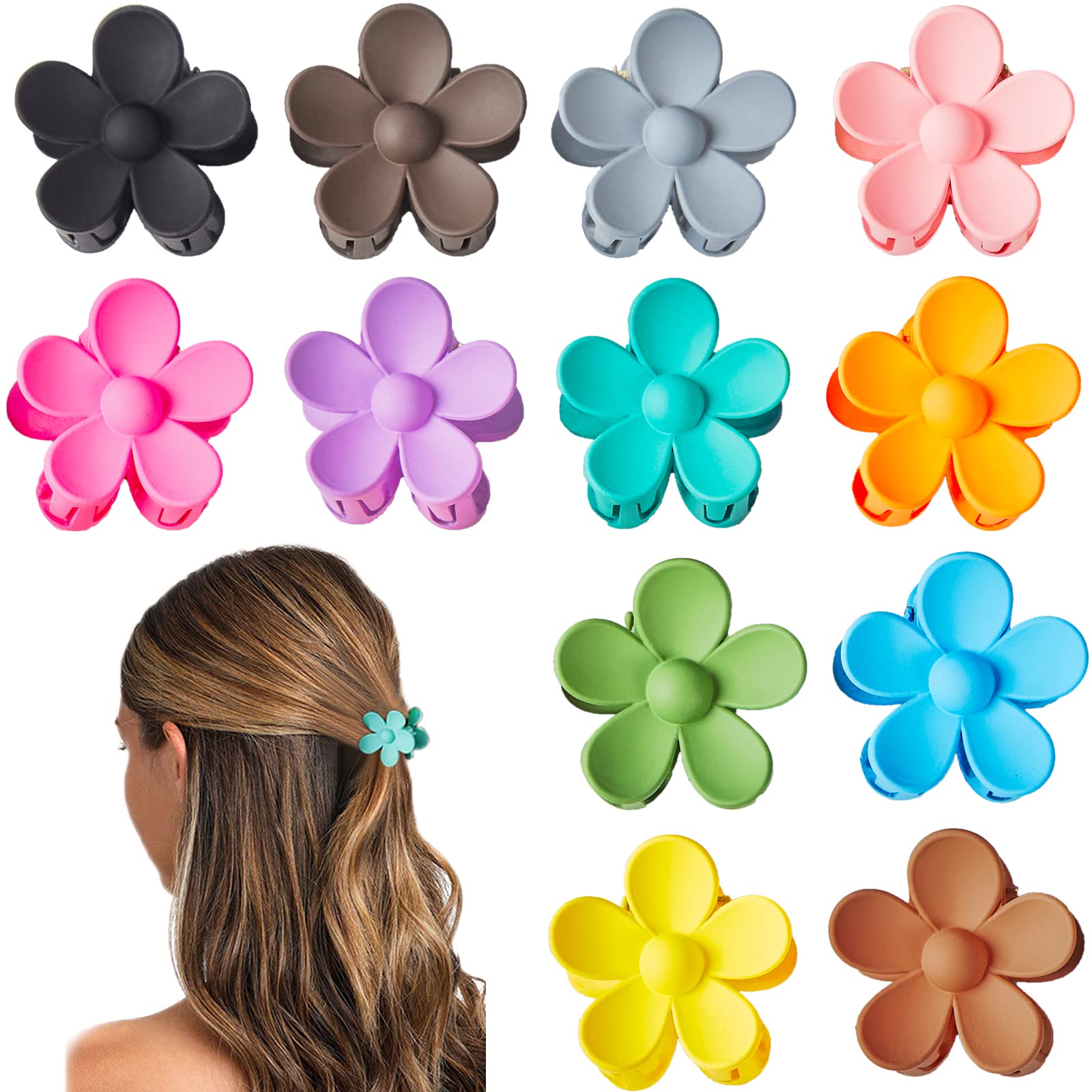 Photo 1 of YosaiHom 12 Pack Small Flower Hair Claw Clips for Kids Girls, Tiny Hair Clips for Thin Thick Hair,1.37 Inch Mini Jaw Clips Strong Hold Non Slip Hair Accessories Clamps for Women-12 Colors
