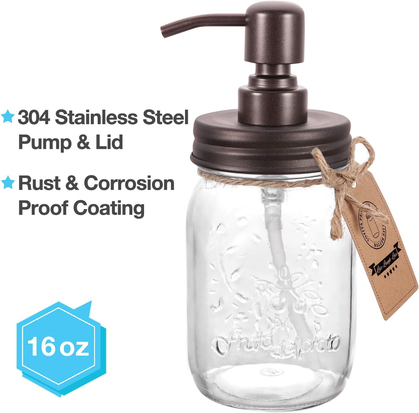 AOZITA Mason Jar Bathroom Accessories Set 4 Pcs - Mason Jar Soap Dispenser & 2 Apothecary Jars & Toothbrush Holder - Rustic Farmhouse Decor, Bathroom Home Decor, Countertop Vanity Organize - Bronze: Home & Kitchen