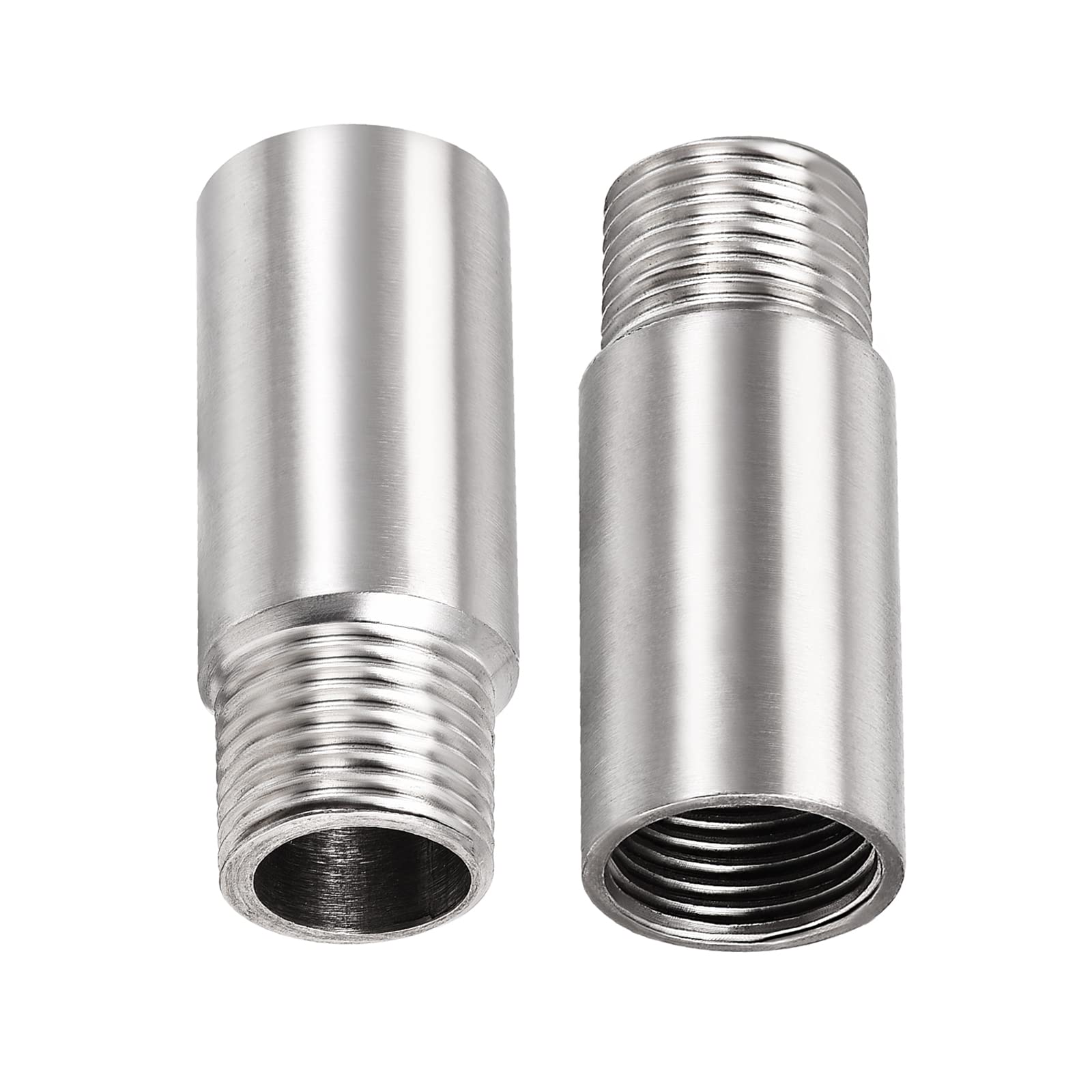 DTGN 2.36"x0.94"(LxD) Shower Head Extension Tube Pipe Fittings - 2Pack - Good for Bathroom - 1/2PT Male to 1/2PT Female Shower Arm Extension - Silver