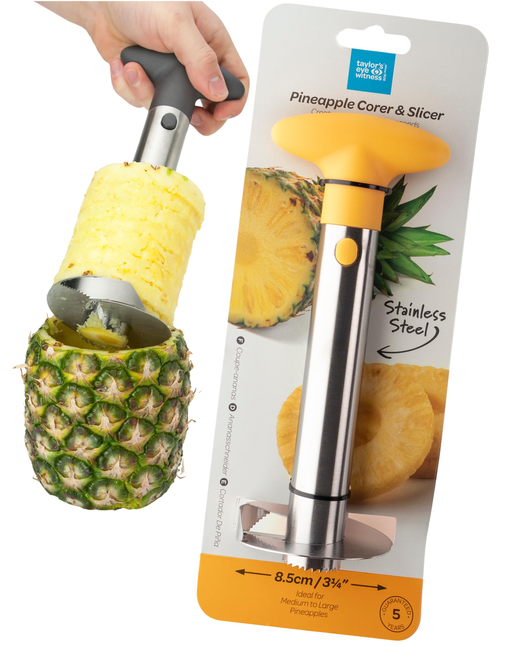 Stainless Steel Pineapple Corer – Heavy-Duty, Durable, Dishwasher-Safe Kitchen Gadget. Effortless Slicing, Peeling & Coring. Easy-Clean Tool with Jagged Blades & Comfortable Grip Handle.