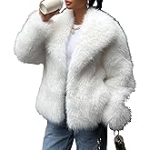 ASANDY Womens Faux Fur Coat Winter Shaggy Long Sleeve Open Front Casual Oversized Lapel Jackets Warm Fuzzy Outerwear