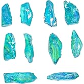 10 PCS YASHEE Titanium Coated Rock Quartz Crystal Point Raw Crystals, Bulk Loose Gemstone, Jewelry Making Supply, Chakra Healing Stones, Wire Wrapping, DIY, Gem Collection