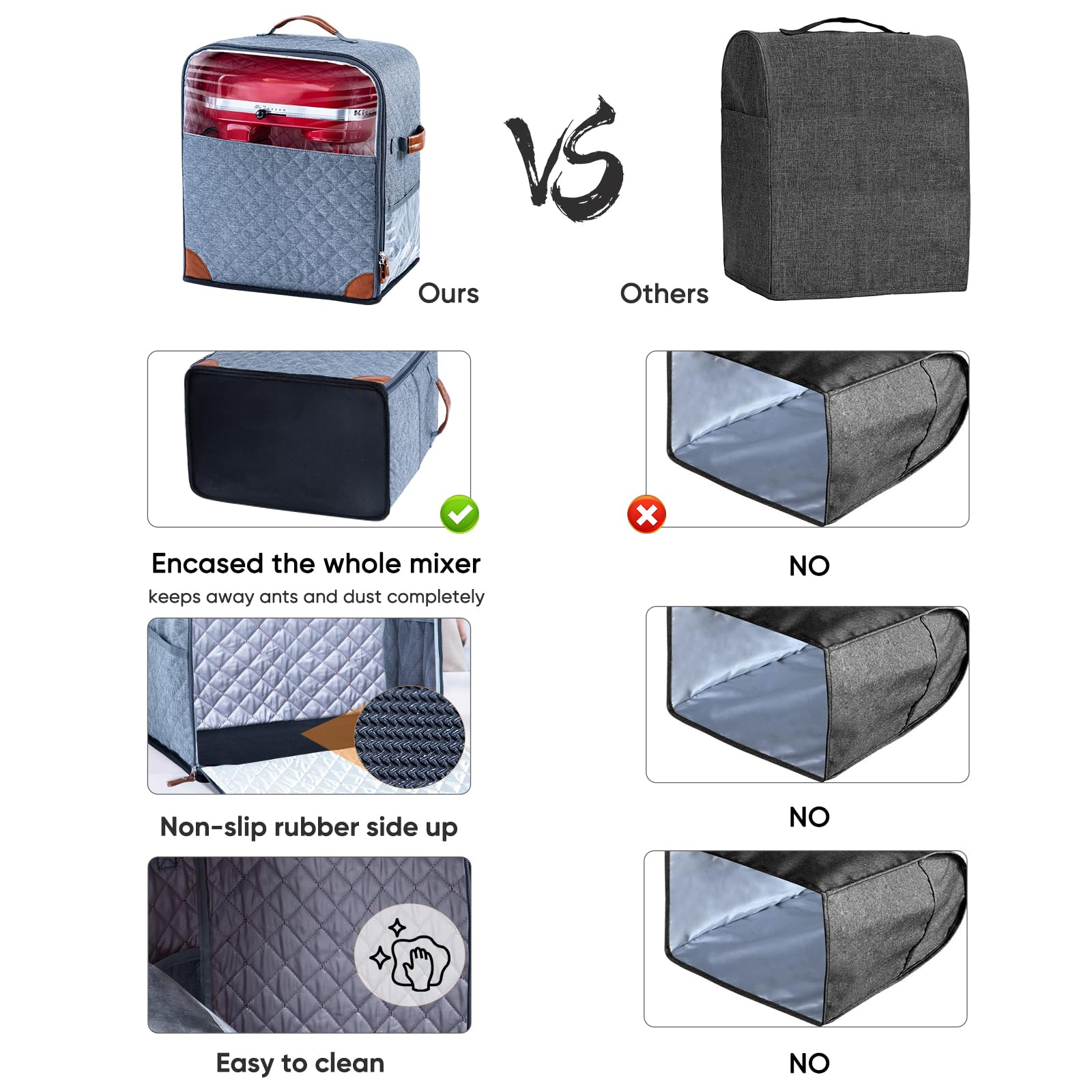 BAGSPRITE Stand Mixer Cover with Appliance Sliders Base Compatible with KitchenAid Mixer-Storage Bag for 6/7/8 Quart with Pockets for Kitchen Aid Accessories and Attachments