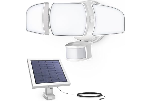 Feit Electric Outdoor LED Triple Head Solar Security Flood Lights with Motion Sensor, Dusk-to-Dawn Sensor, 3000 Lumens Floodlight, 5000K Daylight, No Hardwiring Needed, S13TFL/3000MOTSOL/WH