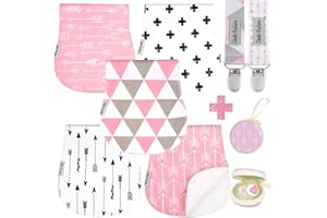 Dodo Babies 5-Pack Baby Burp Cloths - Soft, Absorbent Cotton Burp Cloths - Includes Pacifier Case and 2 Pacifier Clips - Colors: Pink and White