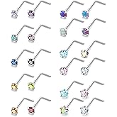 Oicctyzio 20/18g Nose Rings Studs Straight/L/Corkscrew Shape Bars Piercings Jewelry for Women Hypoallergenic Surgical Stainless Steel