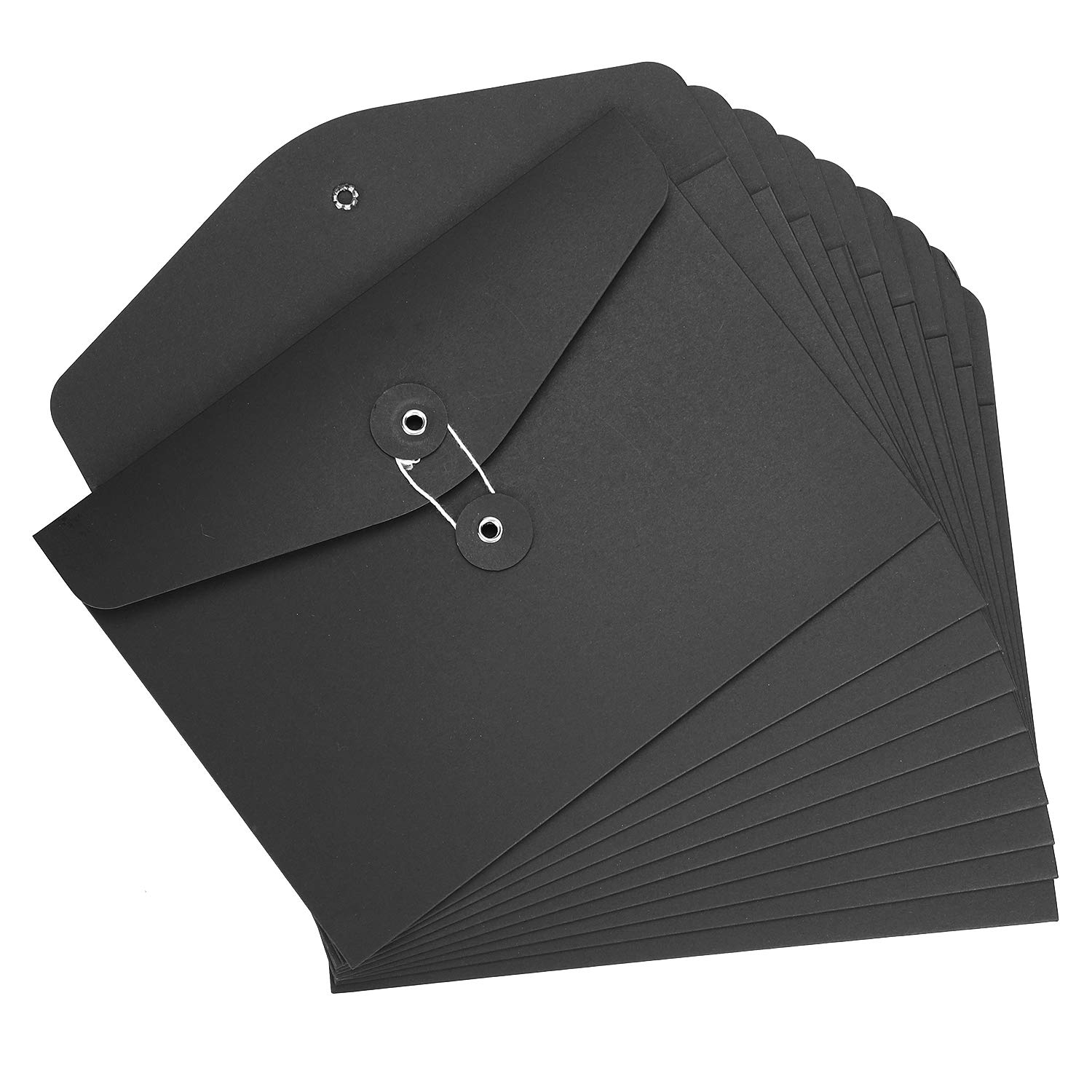 10pcs Kraft Paper Envelopes File Folders A5 C5 Document Paper Wallet Foolscap Recycled Popper Wallets Thick Project Pockets with Button & String Tie Closure for Office School Home