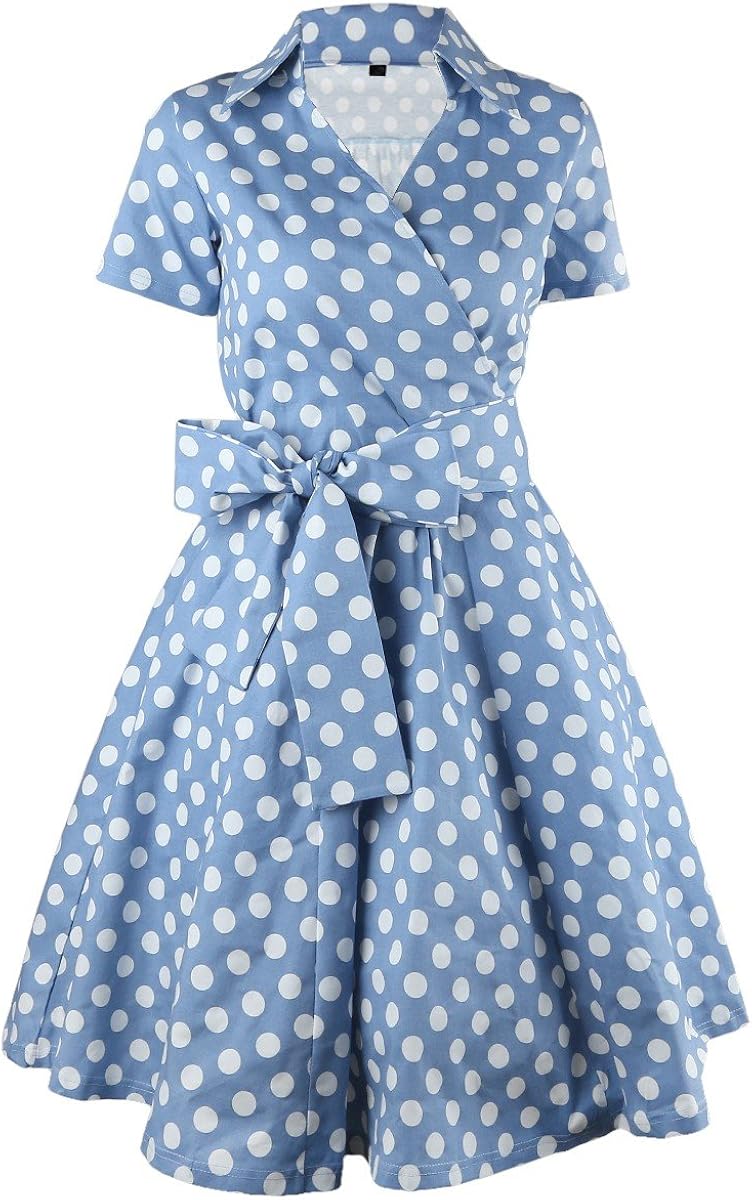 Samtree Womens Polka Dot Dresses,50s Style Short Sleeves Rockabilly Vintage Dress: Clothing
