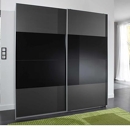 lifestyle4living Schwebetürenschrank in Graphit und Glas-Schwarz, B/H/T/ca. 180/198/64 cm