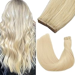 YDDM Platinum Blonde Tape in Hair Extensions Human