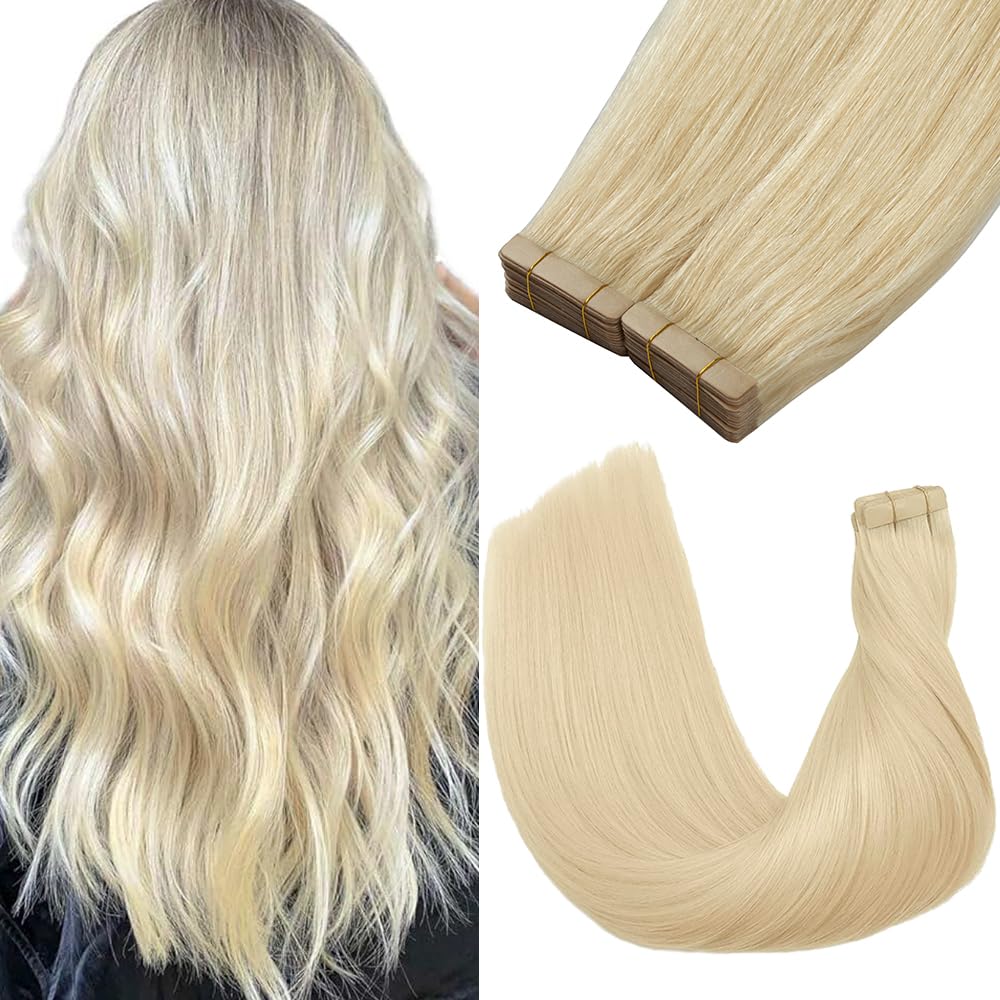 YDDM Platinum Blonde Tape in Hair Extensions Human