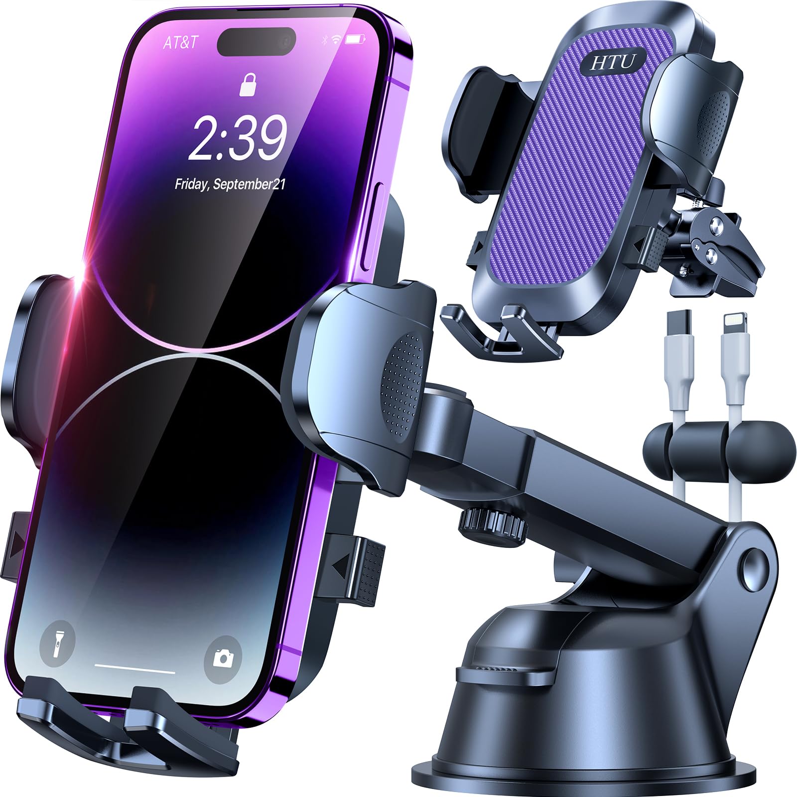 Photo 1 of [True Military-Grade] Car Phone Holder?2024 Stronger Suction & Clip? Universal Cell Phone Holder for Car Mount for Dashboard Windshield Air Vent Long Arm Cell Phone Car Mount Thick Case,Purple