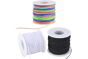 HFENGQ Stretchy String for Bracelets, 3 Rolls 1 mm 495 Feet Sturdy Elastic String Cord for Jewelry Making, Necklaces, Beading and Crafts (1.0mm (Black&Wihte&Rainbow))