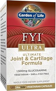 Garden of Life Glucosamine Supplement, FYI Ultra Ultimate Joint and Cartilage Support, 1,500 mg Glucosamine HCI, Vegetarian, Shell-Fish Free, 120 Capsules